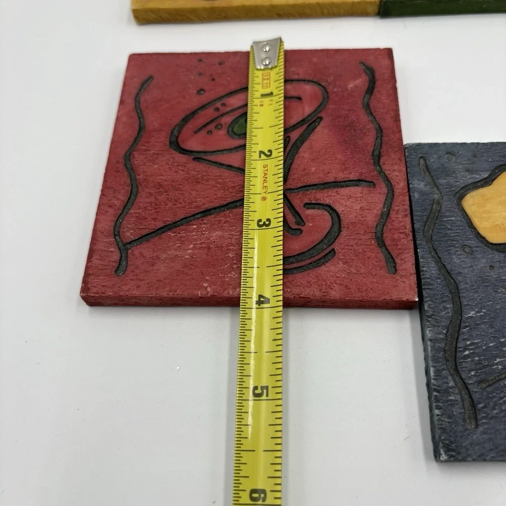Thirsty Stone Coaster Set/4 Wine Beer Martini Cocktail Theme Colorful Happy Hour